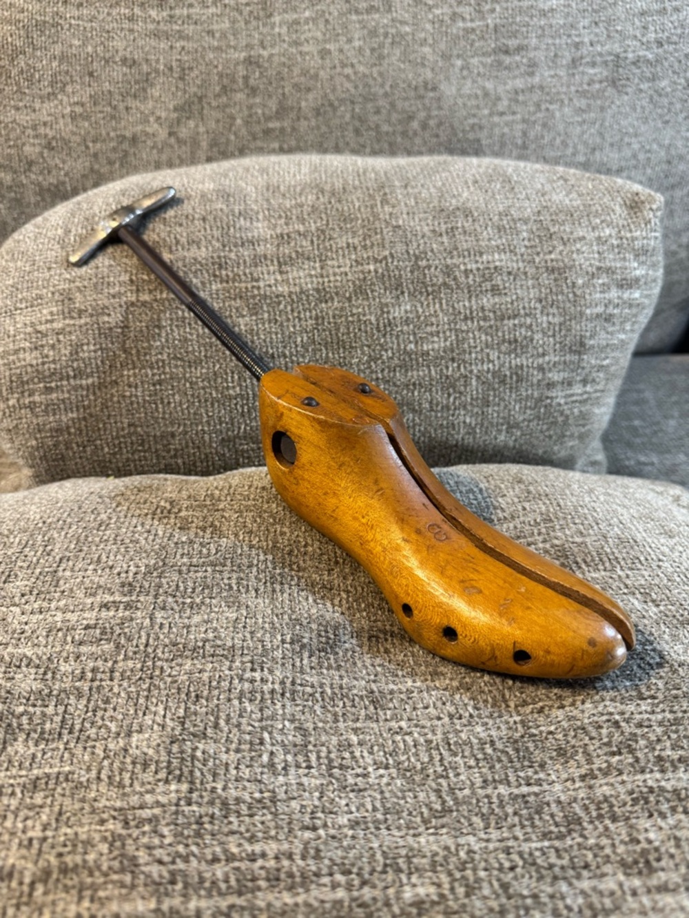 Vintage Wooden Shoe Stretcher in Honey Brown with Metal T-Handle